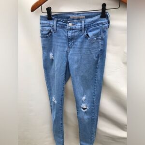 Levis 710 Jeans Womens 26 Blue Zip Fly Distressed Super Slim Fit Skinny Leg